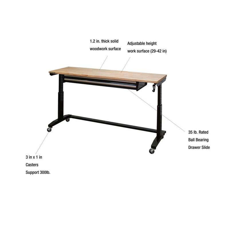 Adjustable Height Workbench Table with 2 Drawers in Black X8926