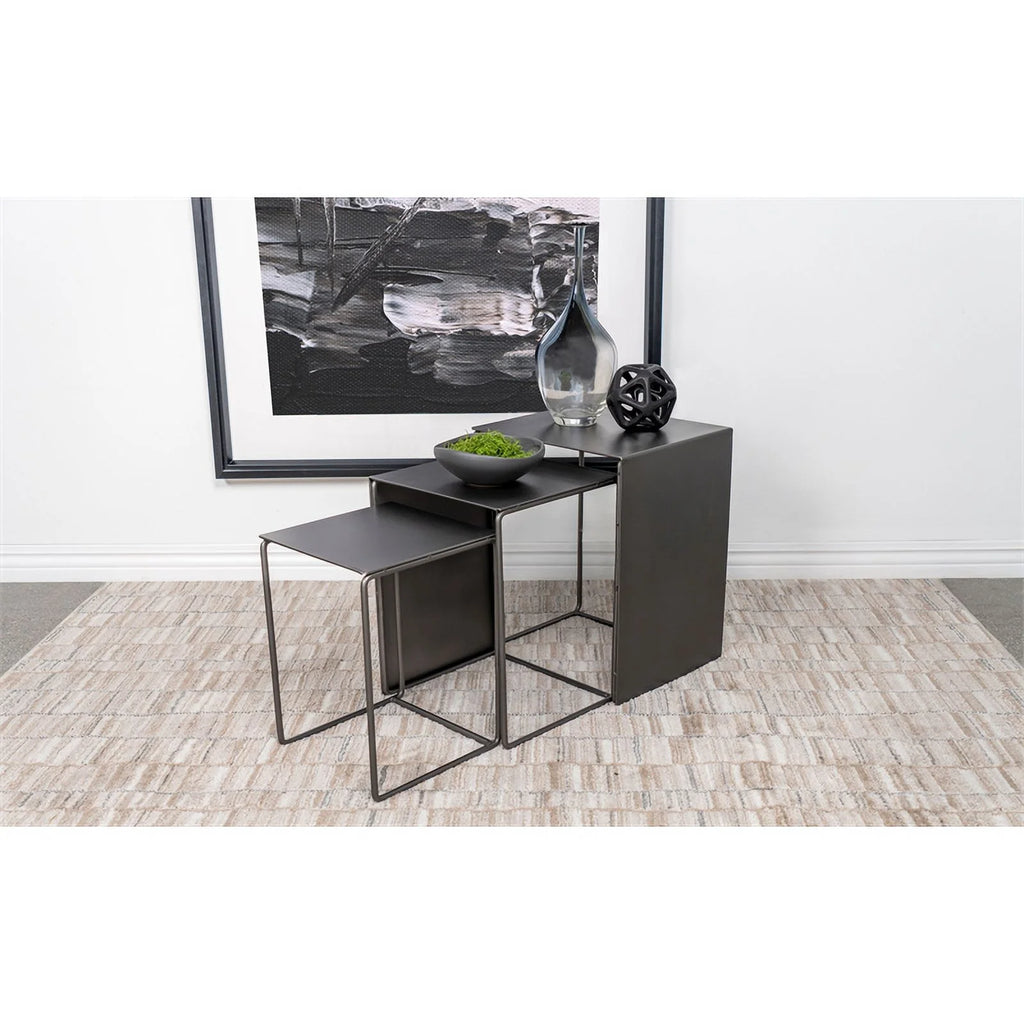 Gray 3-piece Modern Rectangular Metal Nesting Table O156
