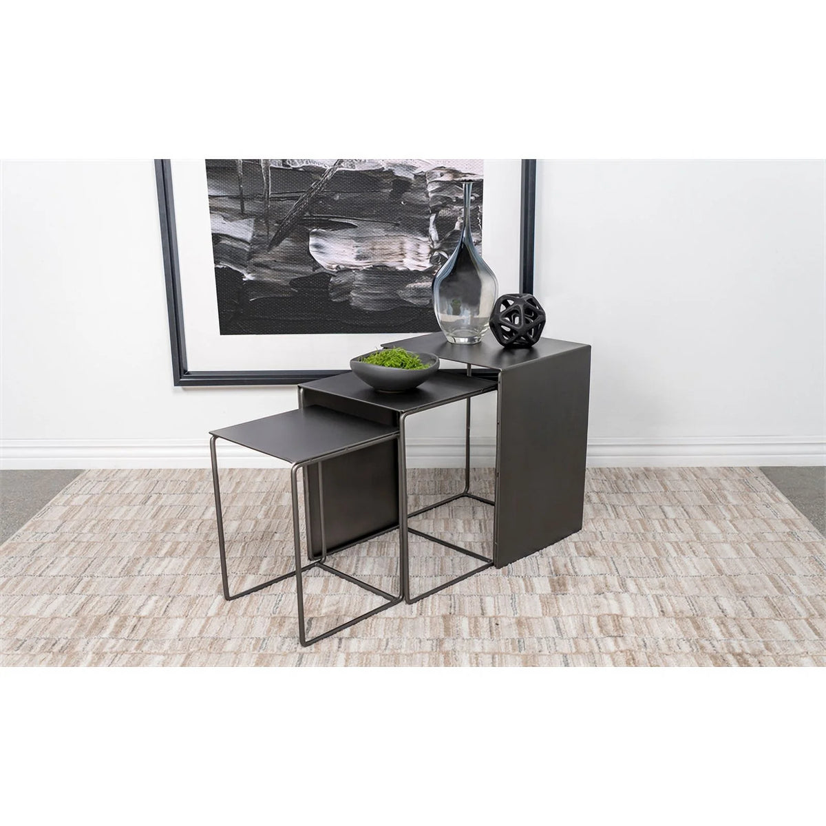 Gray 3-piece Modern Rectangular Metal Nesting Table O156