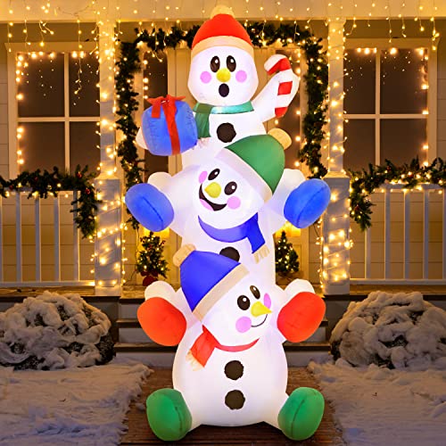 6 FT Christmas Inflatable Stacked Snowman with Build-in LEDs Y4046