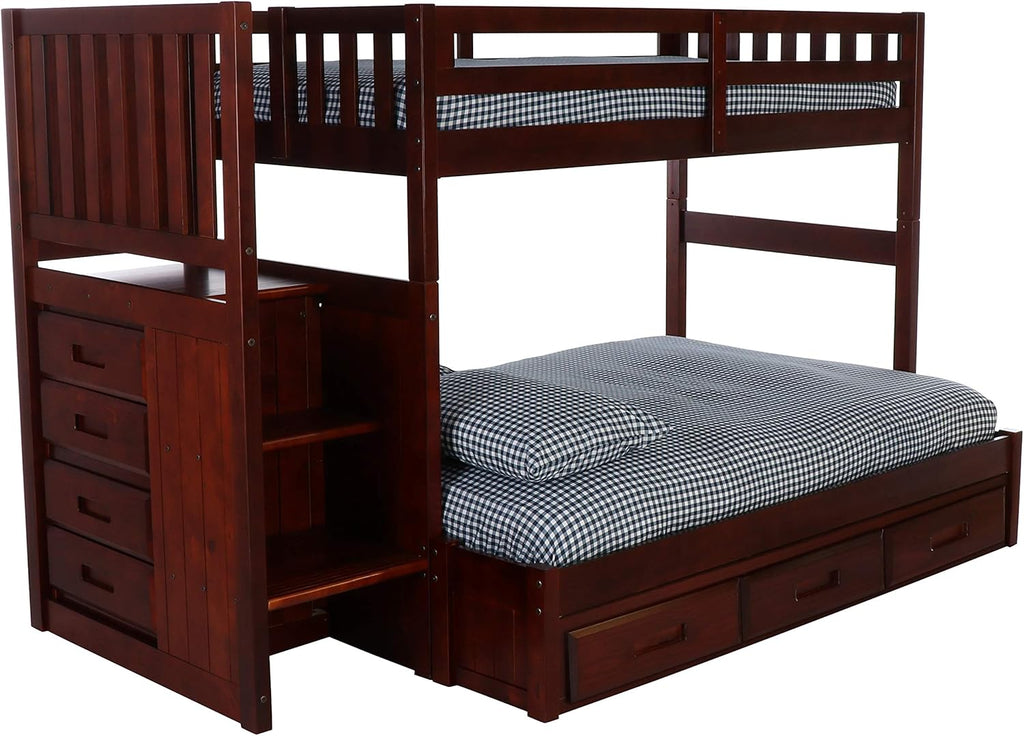 Twin Over Full Staircase Bunk Bed with 3 Drawers F737