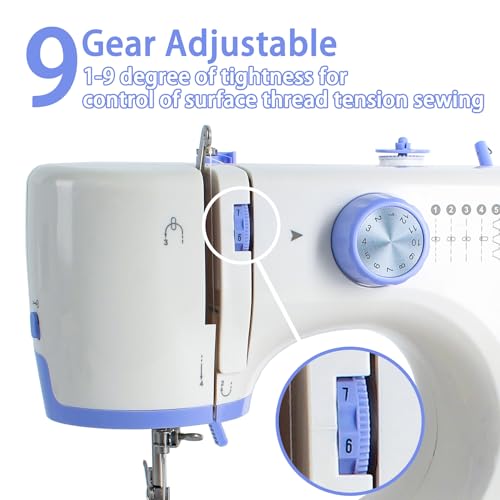 Portable Sewing Machine with 12 Built-in Stitches, 2 Speed, White Blue W392
