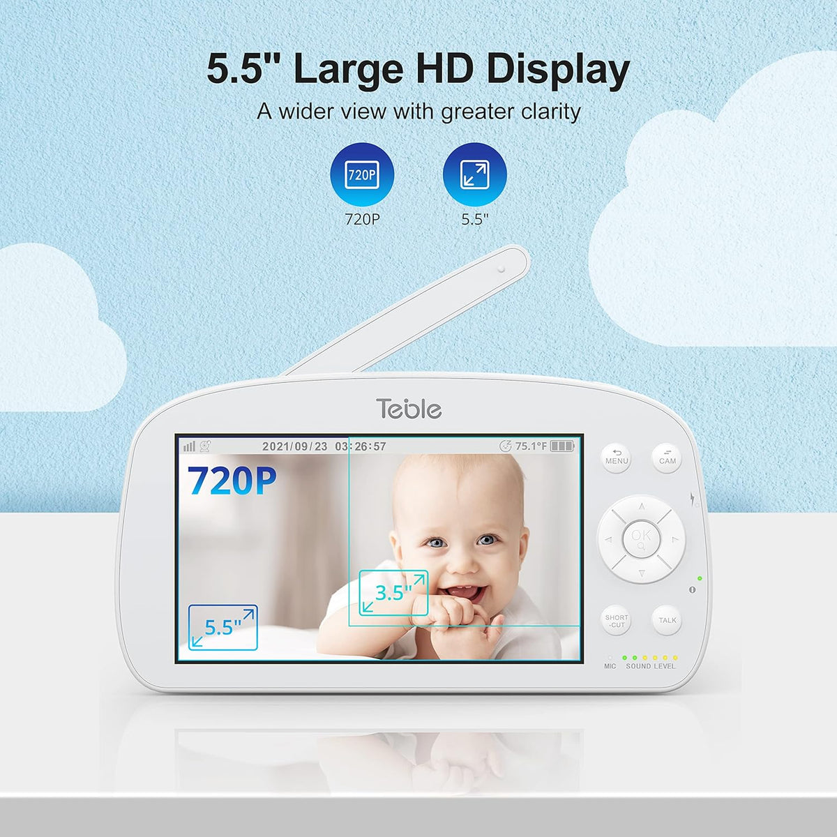 Baby Monitor with Camera and Audio, 5.5 Video Baby Monitor No WiFi with 720P HD Display Night Vision C36818