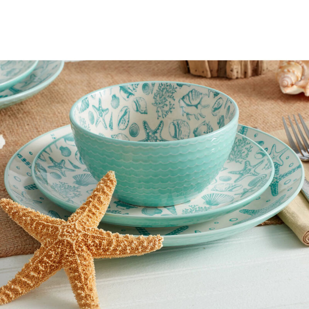 Teal Stoneware 16-Piece Dinnerware Set V98071