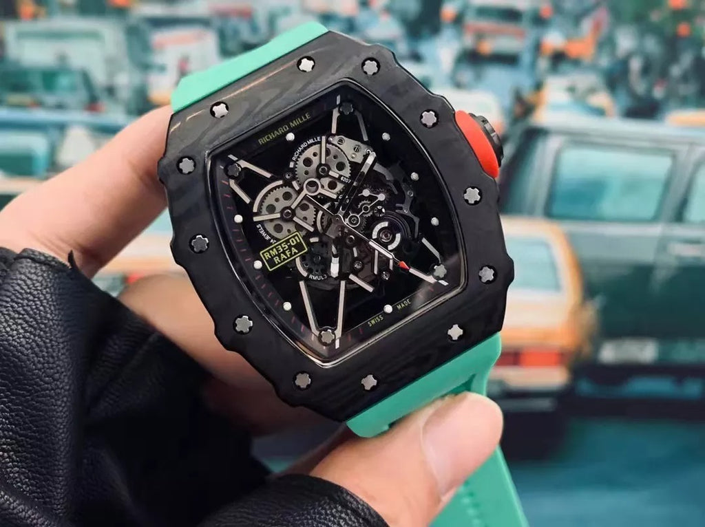 Black Bezel Red Markers Green Rubber Strap M111