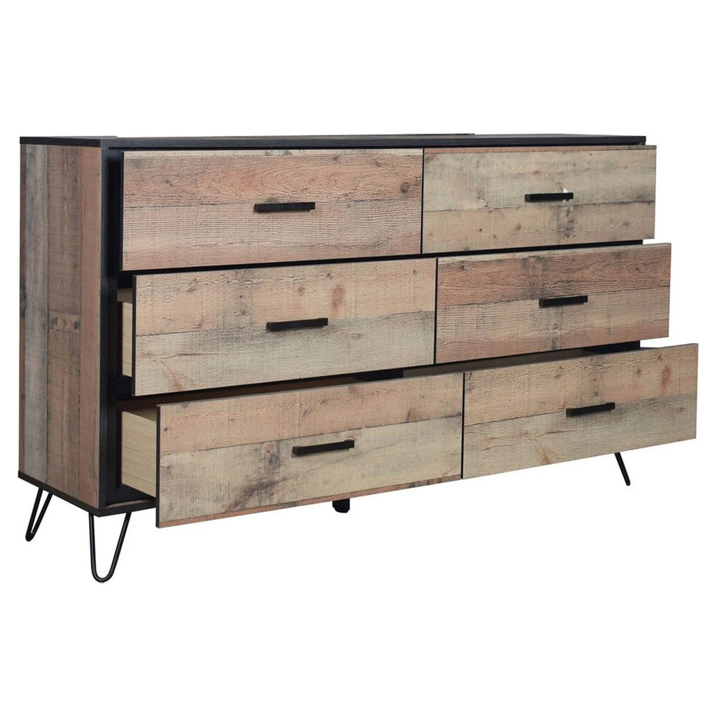 Rustic Brown Wood 6 Drawer Dresser U96636
