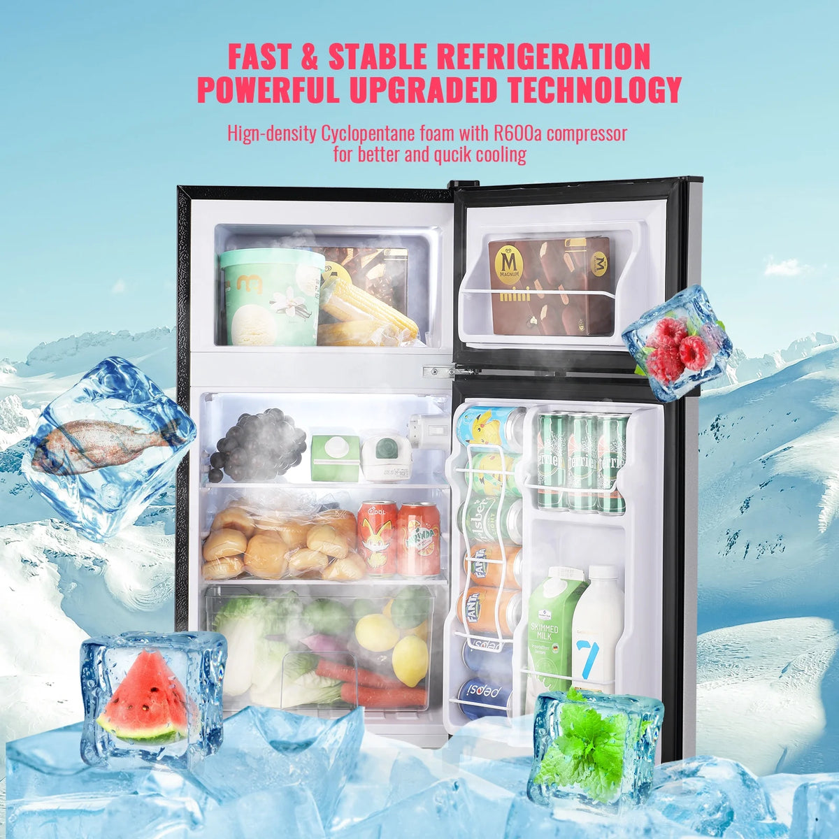 3.5 Cu.ft Dual Door Mini Fridge with Freezer Silver X5572