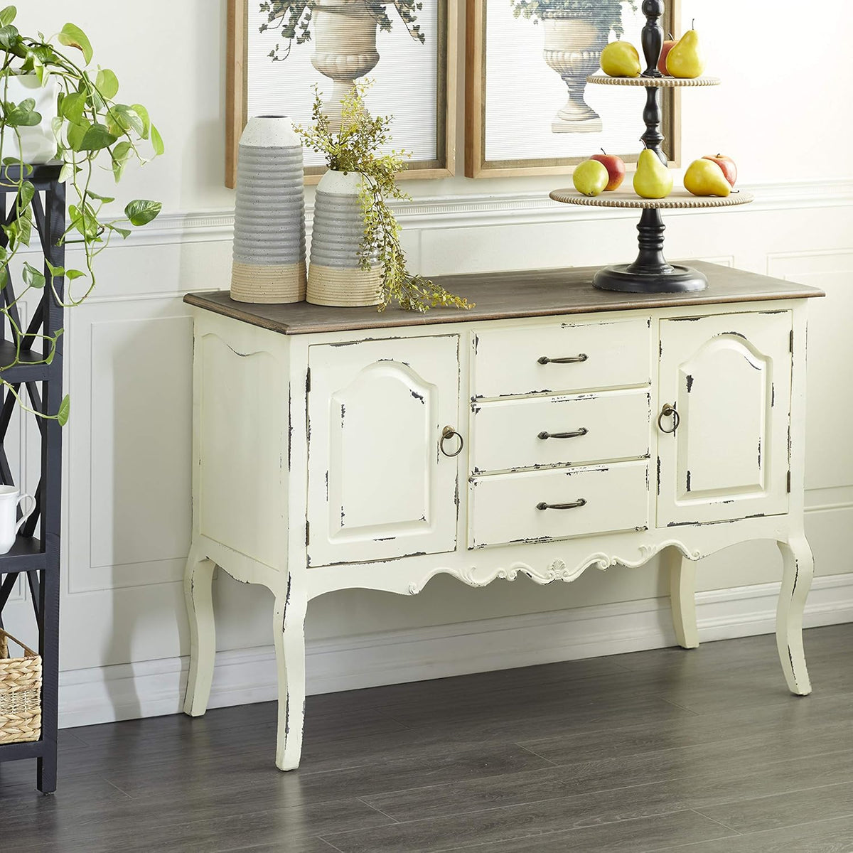 Beige & Brown Wood Cabinet with 3 Drawers & 2 Cabinets Z16947