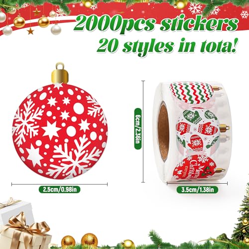 2000 Pcs Christmas Ornament Roll Stickers V3197