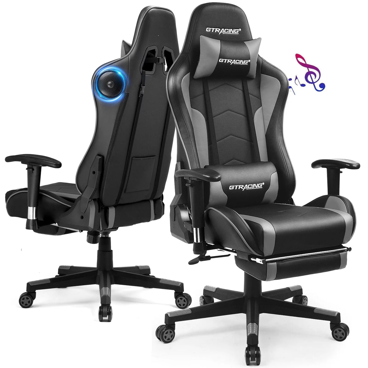 Gray Gaming Chair with Speakers and Footrest G848181