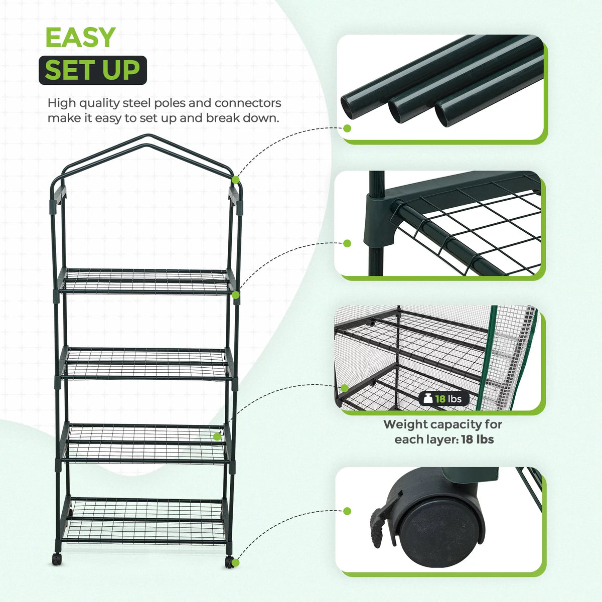 Mini Rolling Greenhouse with Caster Wheels and Shelves G2333