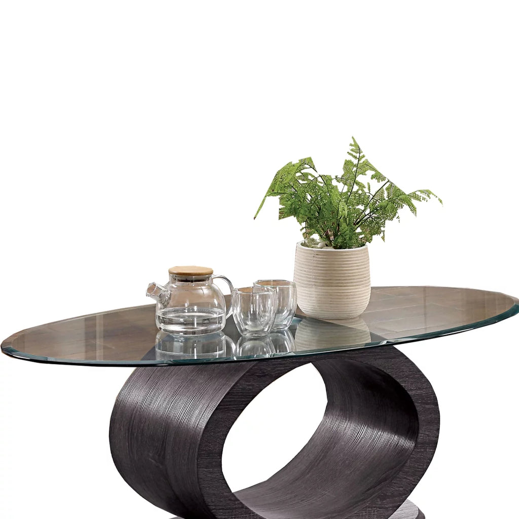 Tempered Glass Top Coffee Table with Wooden Base F770739