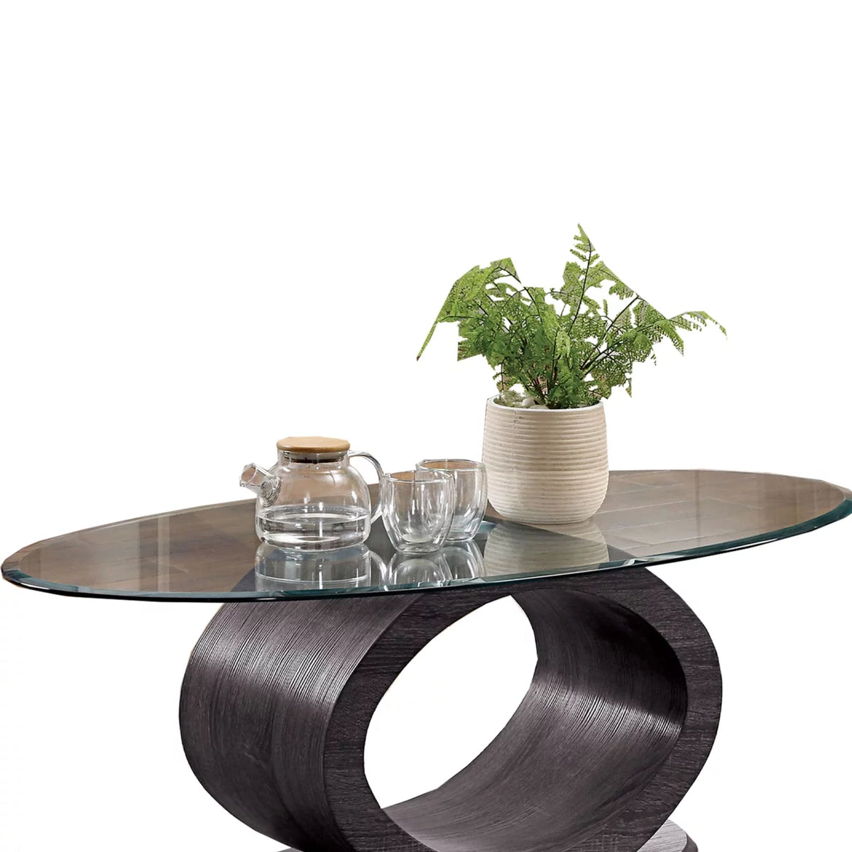 Tempered Glass Top Coffee Table with Wooden Base F770739