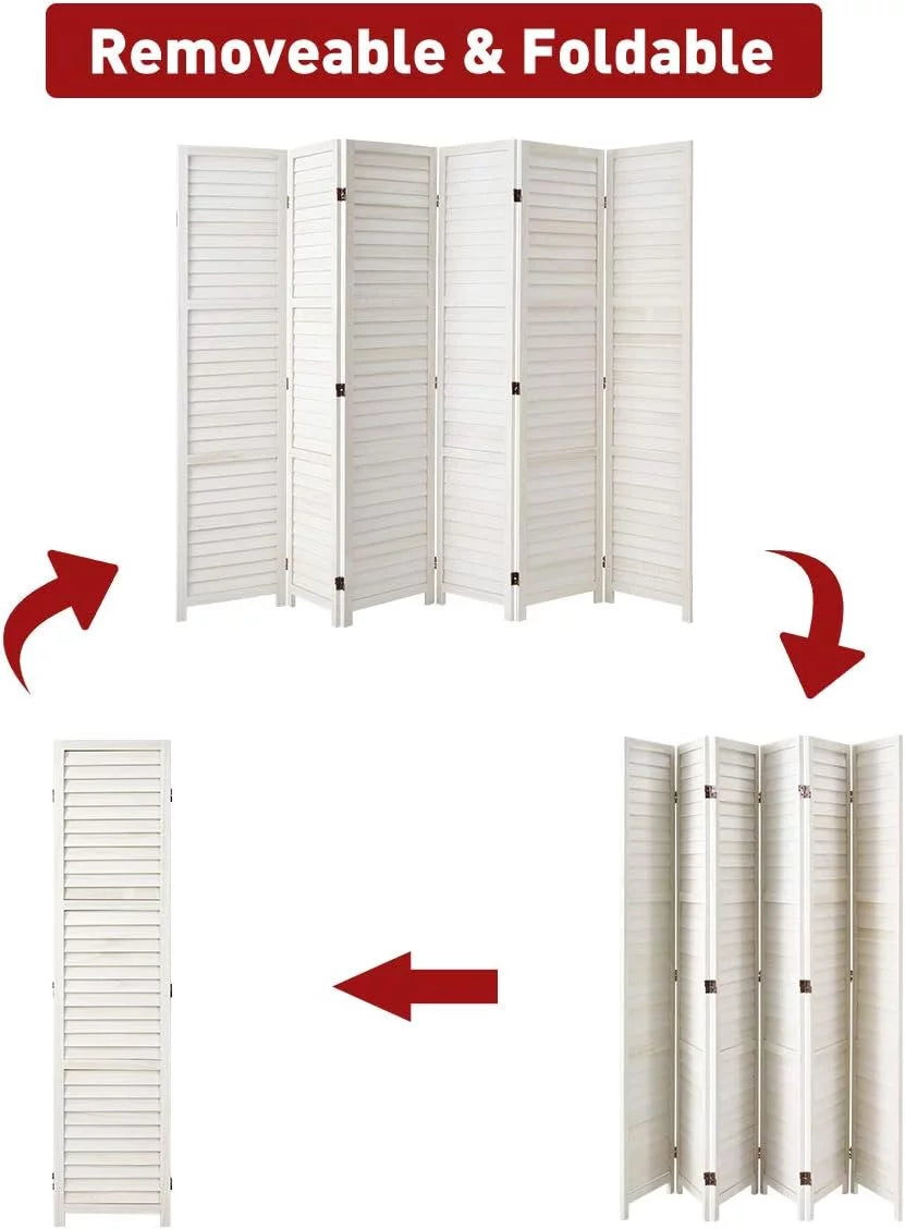 6 Panel White Wood Folding Room Divider S4626