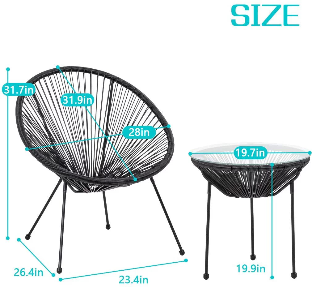 Bistro Table Set Outdoor Chairs Set of 2 Black C65161