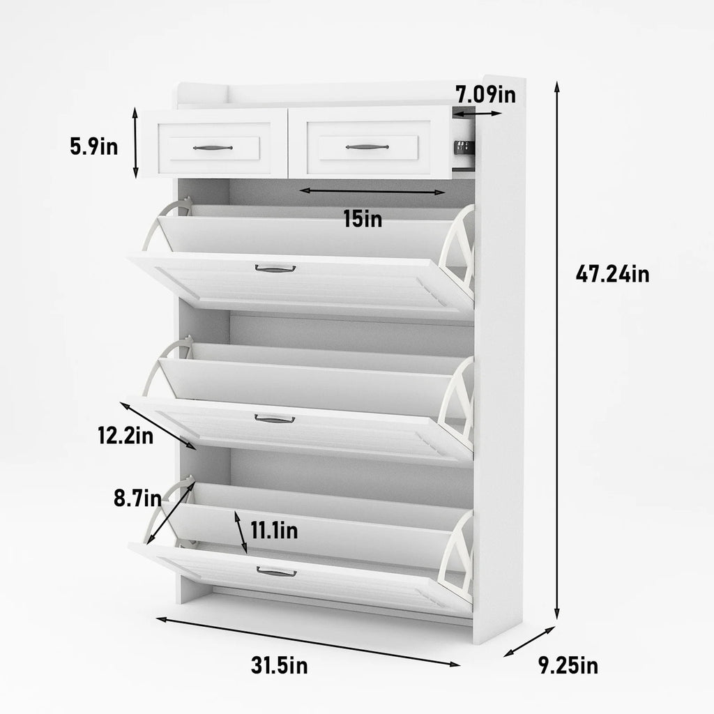 White Narrow 3 Door 2 Drawer Shoe Storage Cabinet H33522