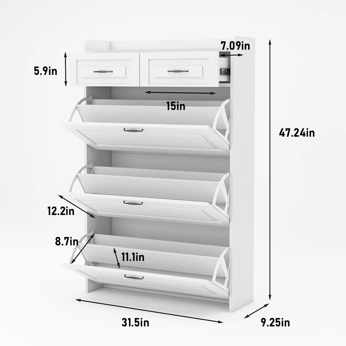 White Narrow 3 Door 2 Drawer Shoe Storage Cabinet H33522
