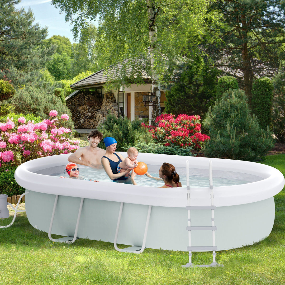 Brown Semi-Inflatable Frame Swimming Pool V9506