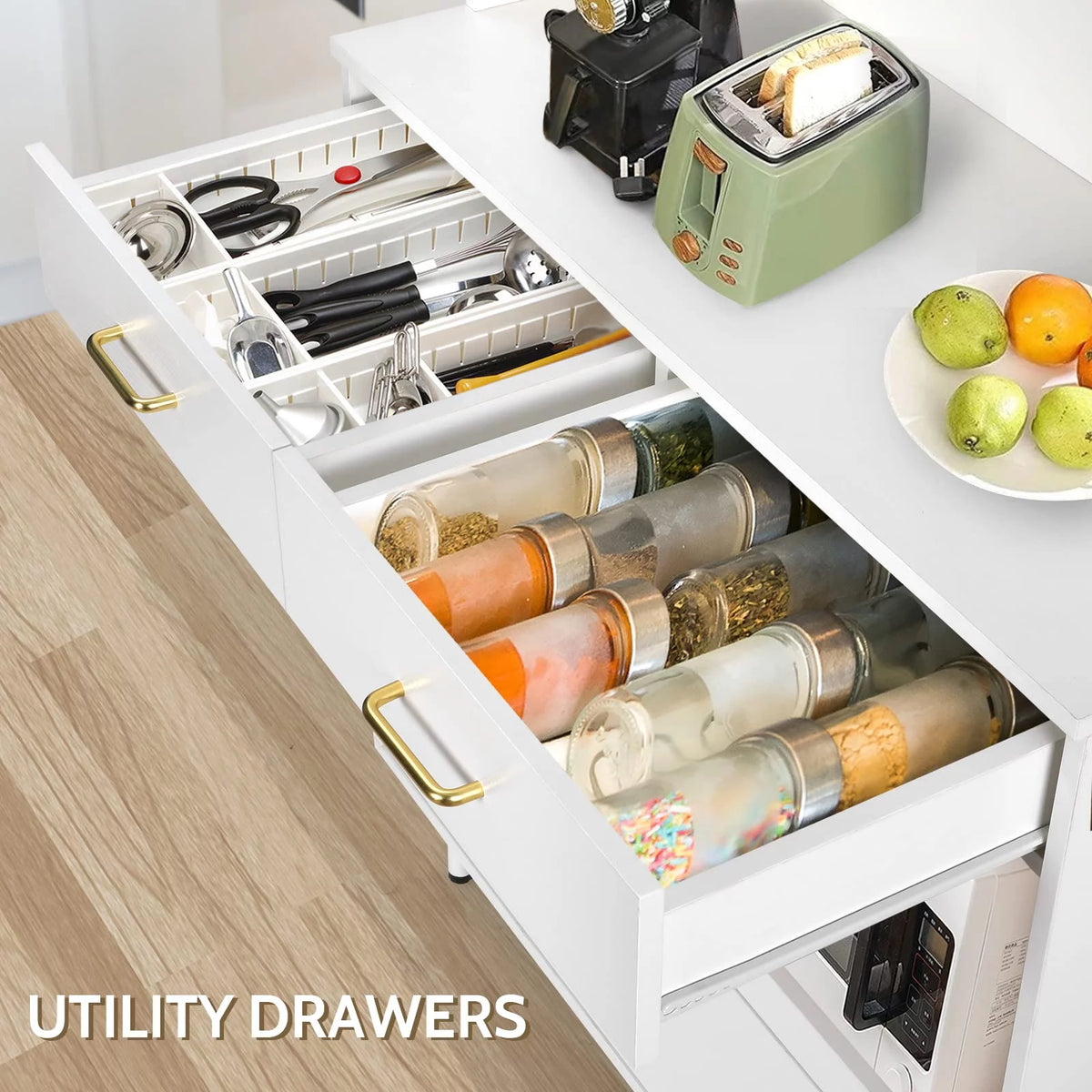 White 71'' Kitchen Pantry Storage Cabinet with 3 Drawers O884