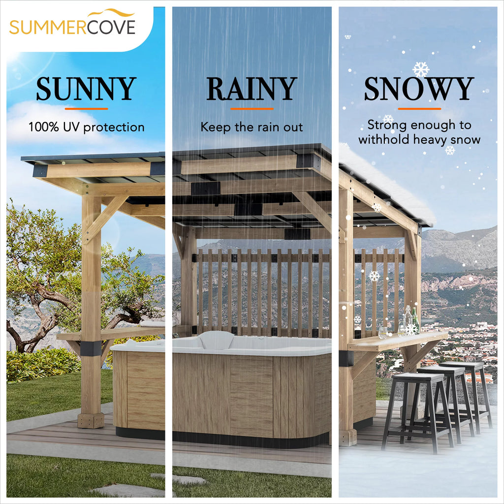 Wooden Grill Gazebo 10 ft. x 11 ft. Cedar Frame with Aluminum Hardtop Roof D6219