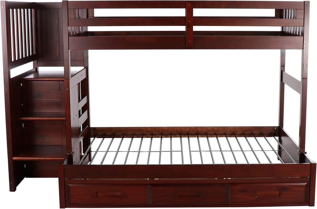 Twin Over Full Staircase Bunk Bed with 3 Drawers F737