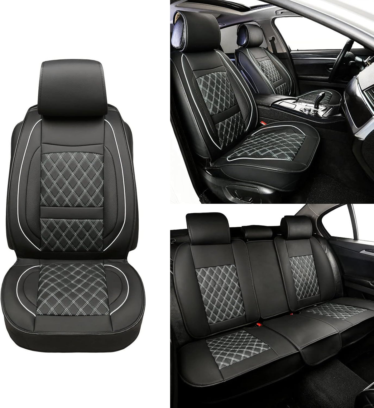Black and White Leather Car Seat Covers P112075