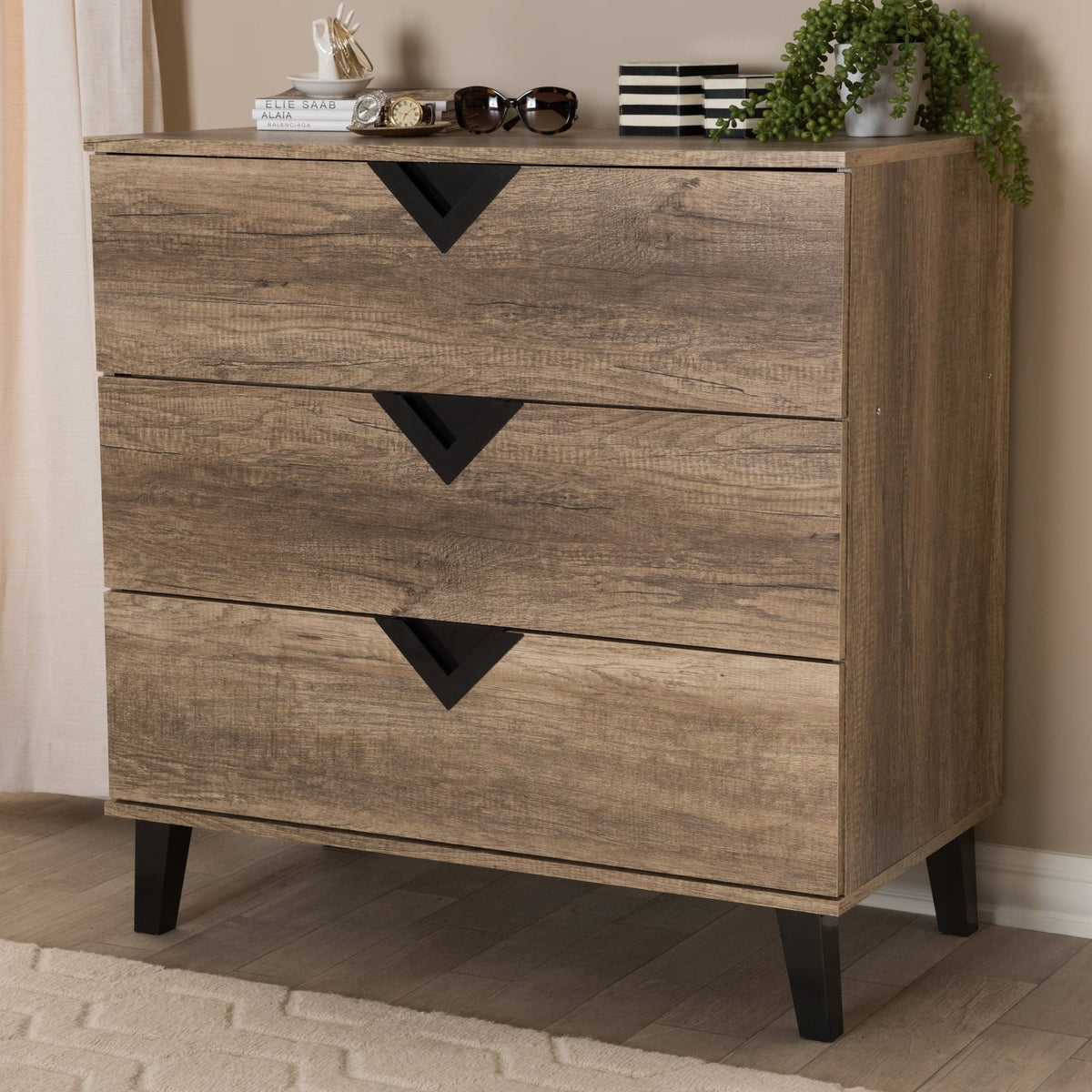 Light Brown Wood 3-Drawer Chest N51240