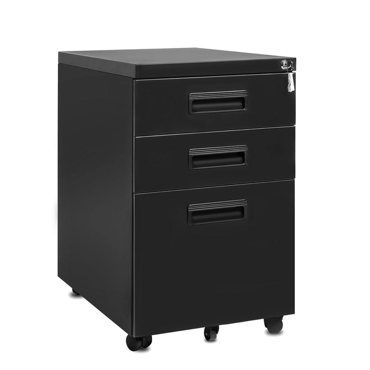 3-Drawer Black Metal File Cabinet with Keys D507611