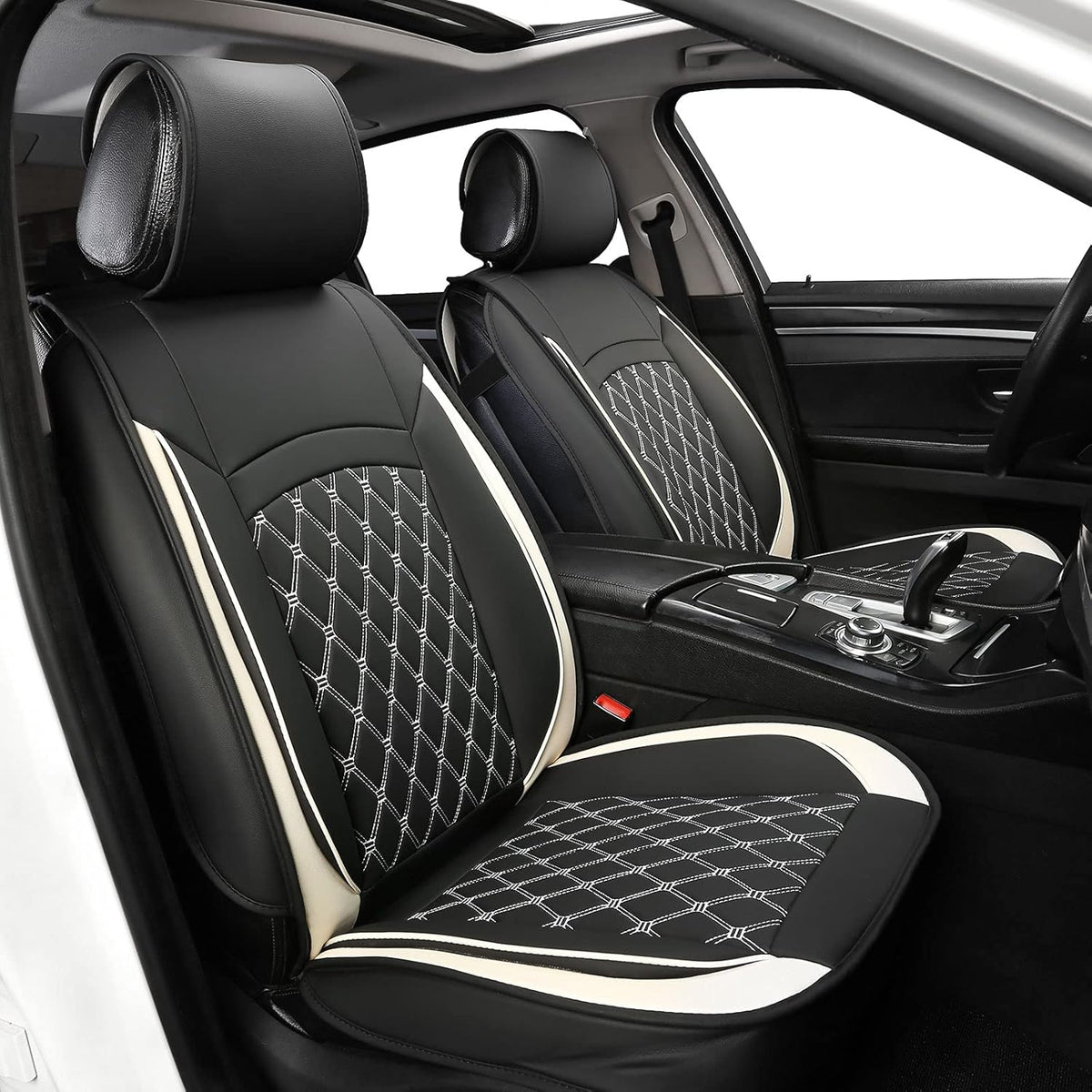 Black and White Leather Car Seat Covers P112075