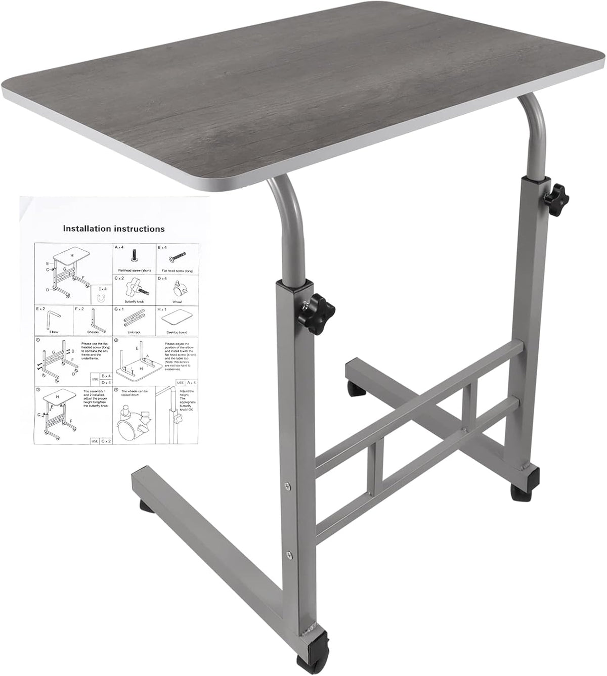 Height Adjustable Rolling Desk Cart with Wheels H302386