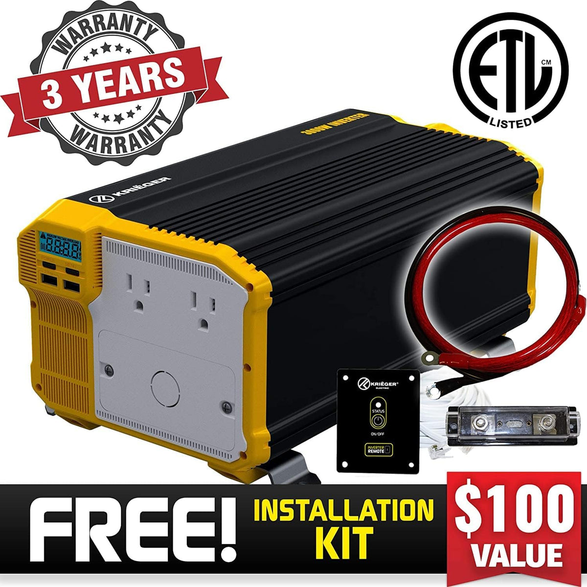 3000 Watts 12V to 110V Modified Sine Wave Power Inverter A4065