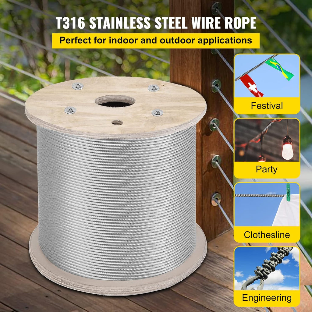 500FT 1/8 Inch Stainless Steel 1x19 Wire Rope Q254