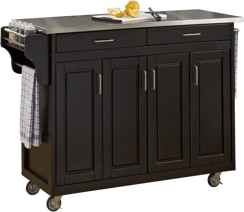 Black Four Door Kitchen Cart with Stainless Steel Top T9892
