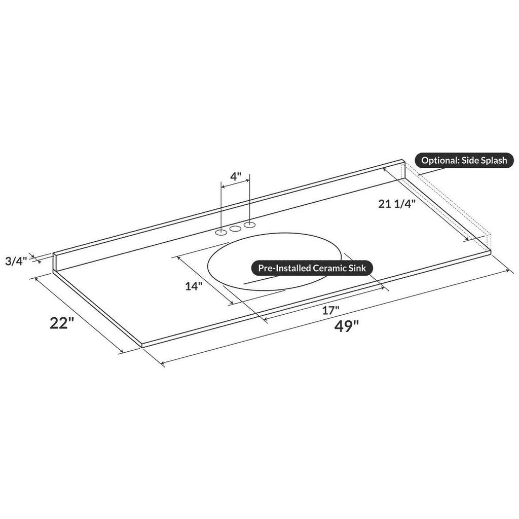 Blue 49W 22D Single Vanity Top with Backsplash X710