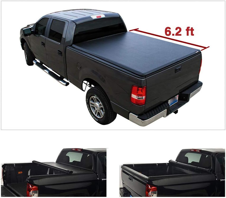 Black Vinyl Soft Roll-up Truck Bed Tonneau Cover with Rails I2580