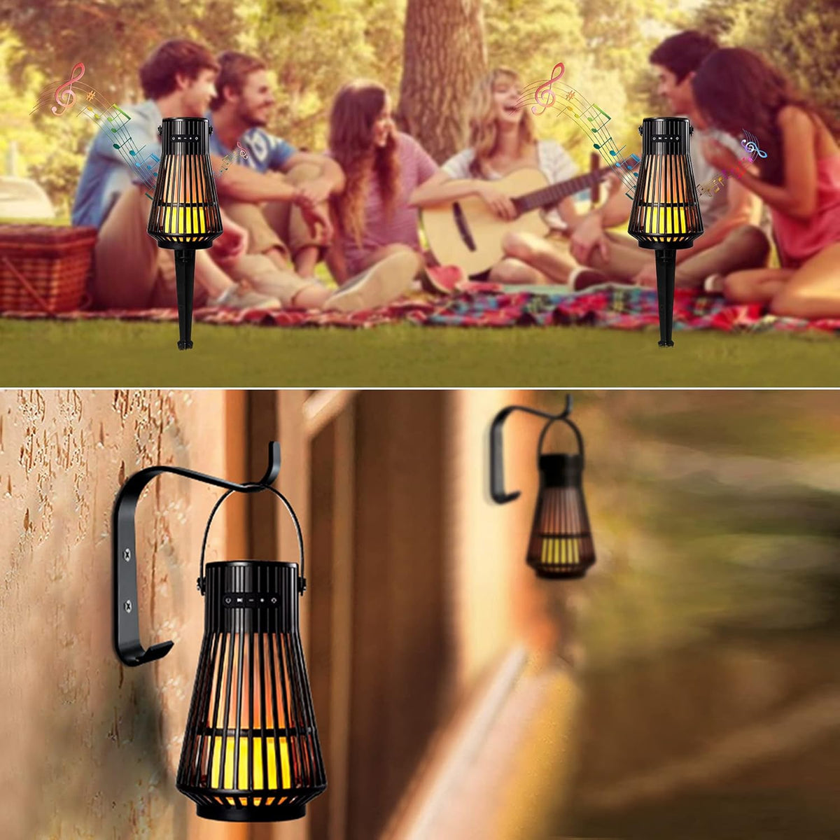 Waterproof LED Flame Tiki Torch Bluetooth Speakers 2 Pack L26951