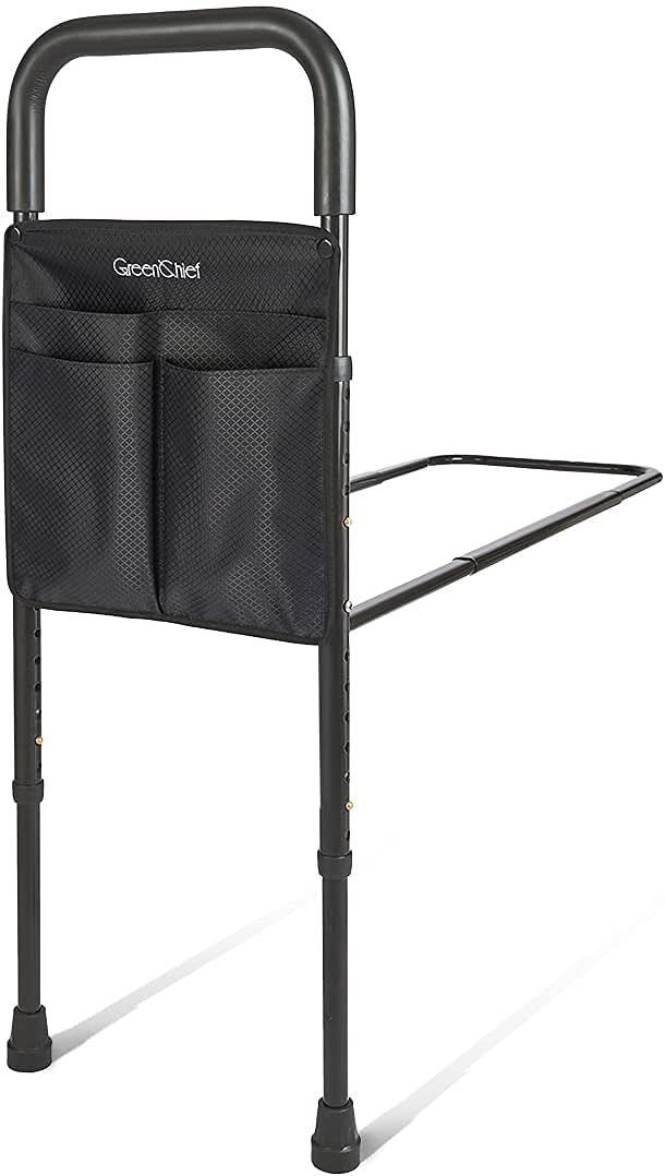 Adjustable Bed Assist Rail with Storage Pocket, Black Pack of 2 W195868