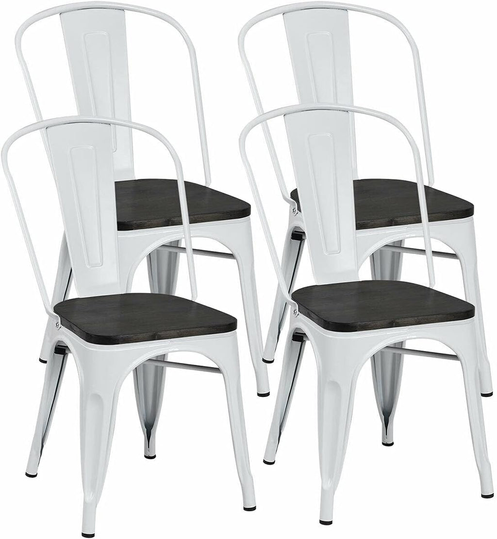 White and Brown Metal Dining Chairs Set of 4 Q6504