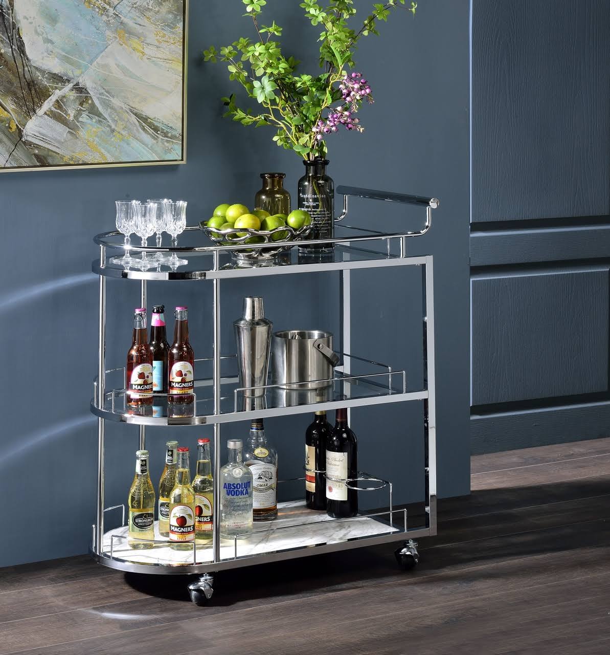 Glass and Chrome Serving Cart C1781