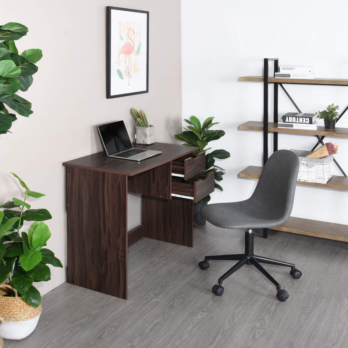 Computer Desk with Drawer 35.4 in Small Wood Desk E2587