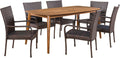 7 Piece Multibrown Wicker and Acacia Wood Dining Set G206