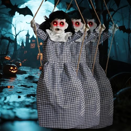 Hanging Halloween Decorations with Sound and Light Up Eyes J127