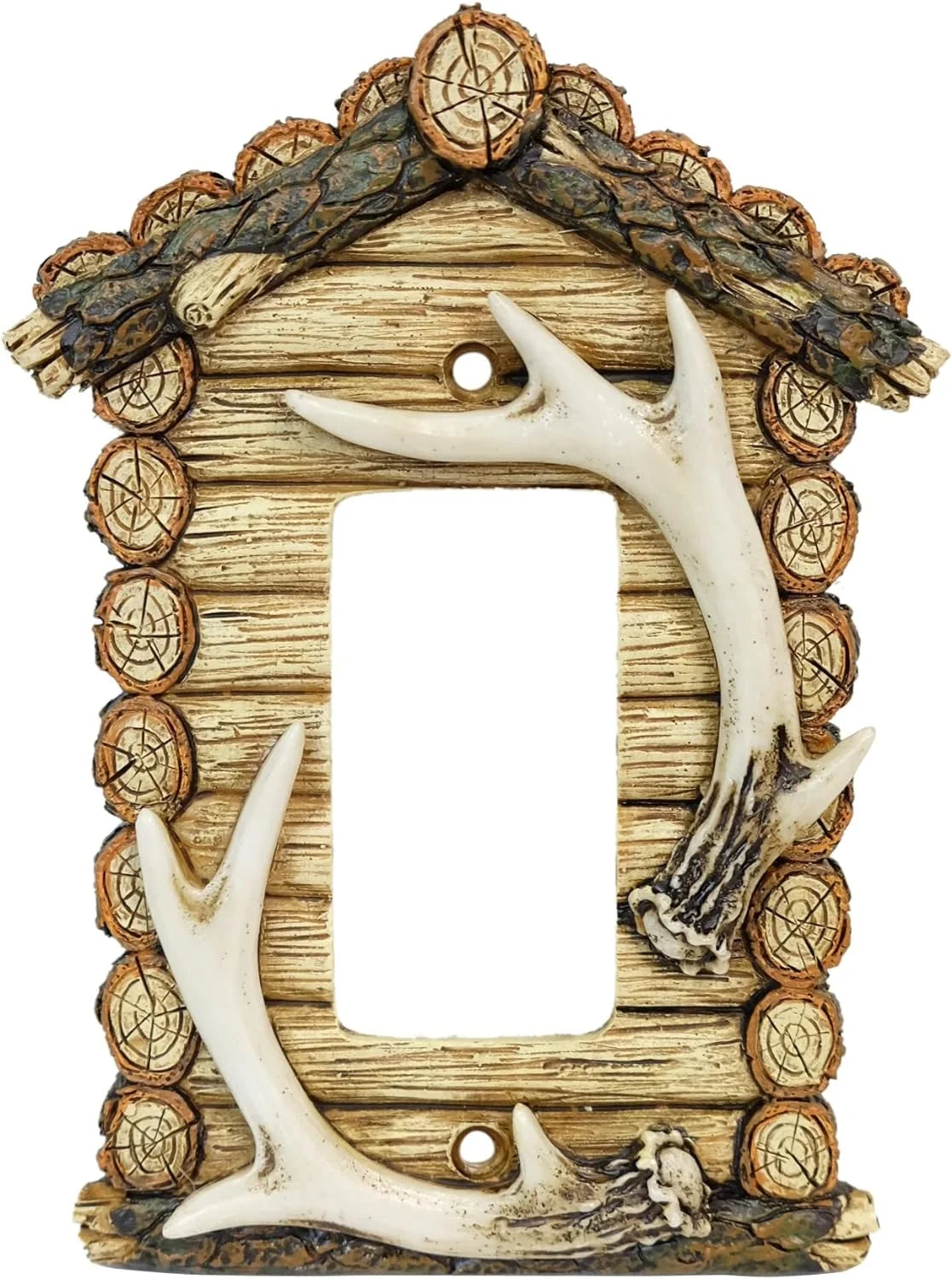 Decorative Single Rocker 1 Gang Switch Plate With Faux Deer Antler Décor N431