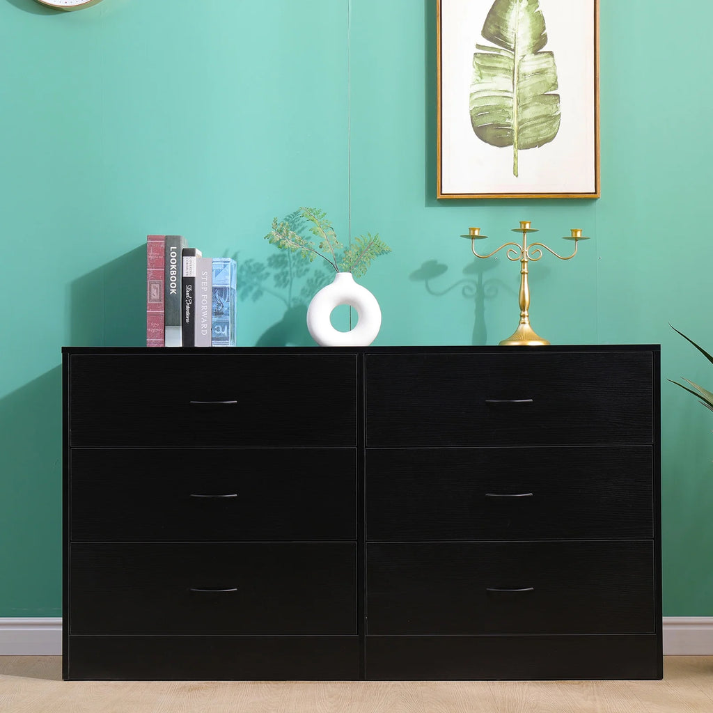 Black 6 Drawer Wood Dresser Y364