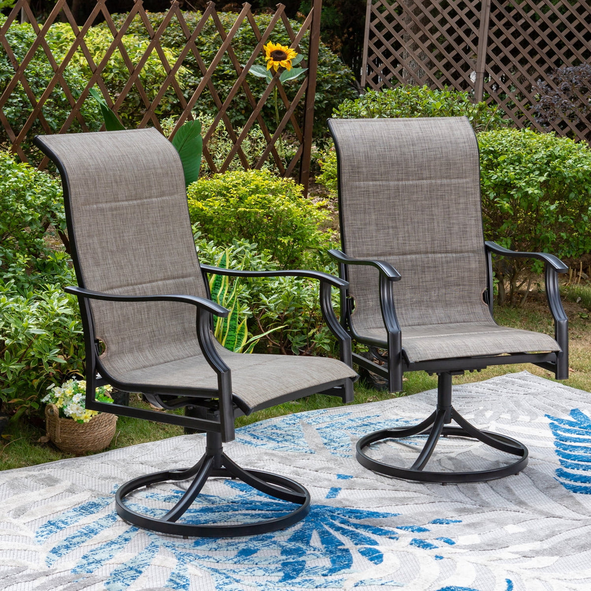 9-Piece Outdoor Patio Dining Set with 8 Swivel Armchairs & Extendable Table L105573