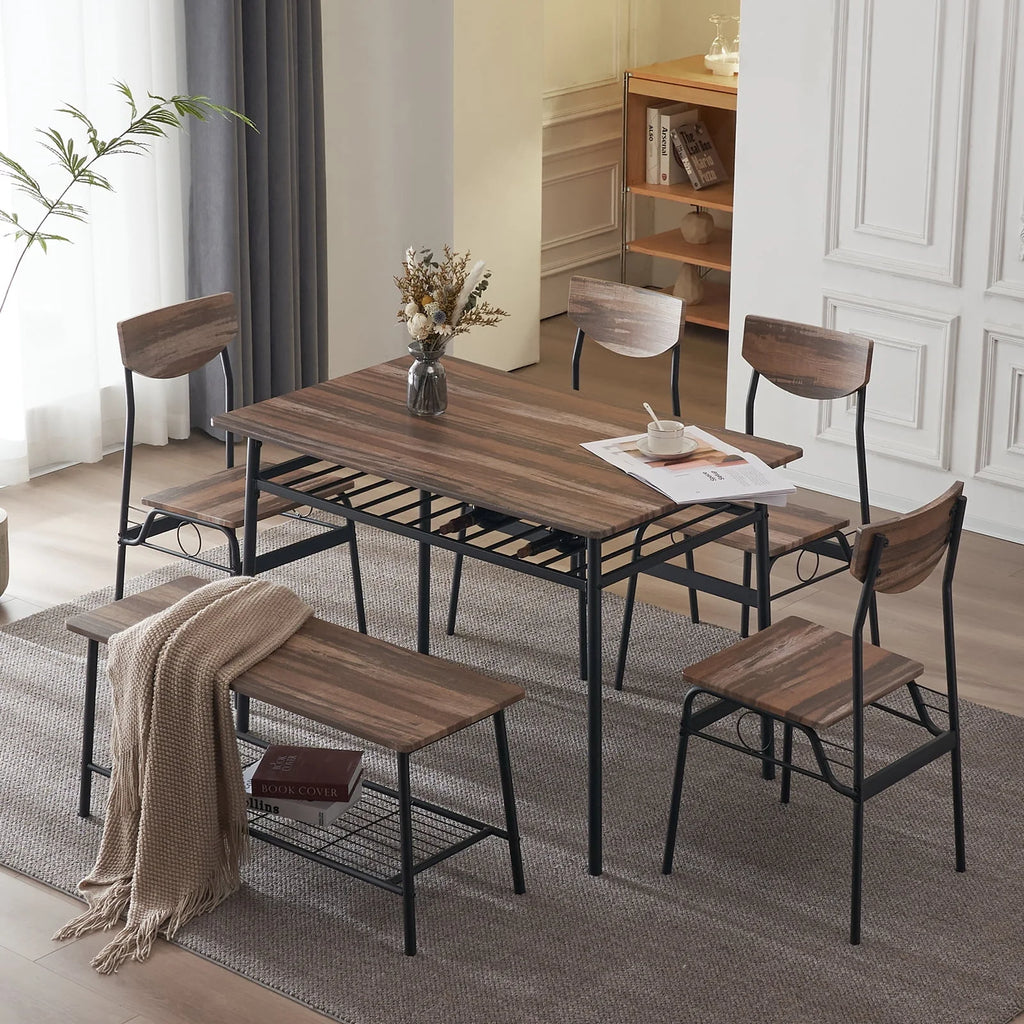 6-Piece Dining Room Set with 4 Chairs and 1 Bench F291891