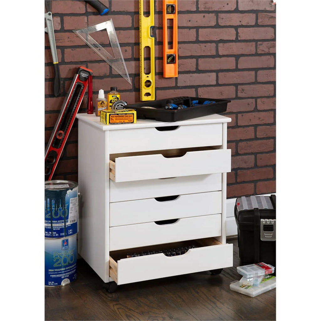 Six Drawer Wood Rolling Cart in White Wash K936511