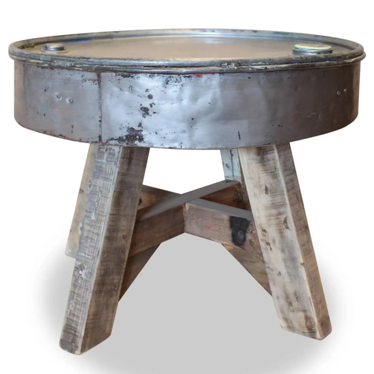 Coffee Table Steel Tabletop Reclaimed Wood Legs 23.6" x 17.7 Inches R226979