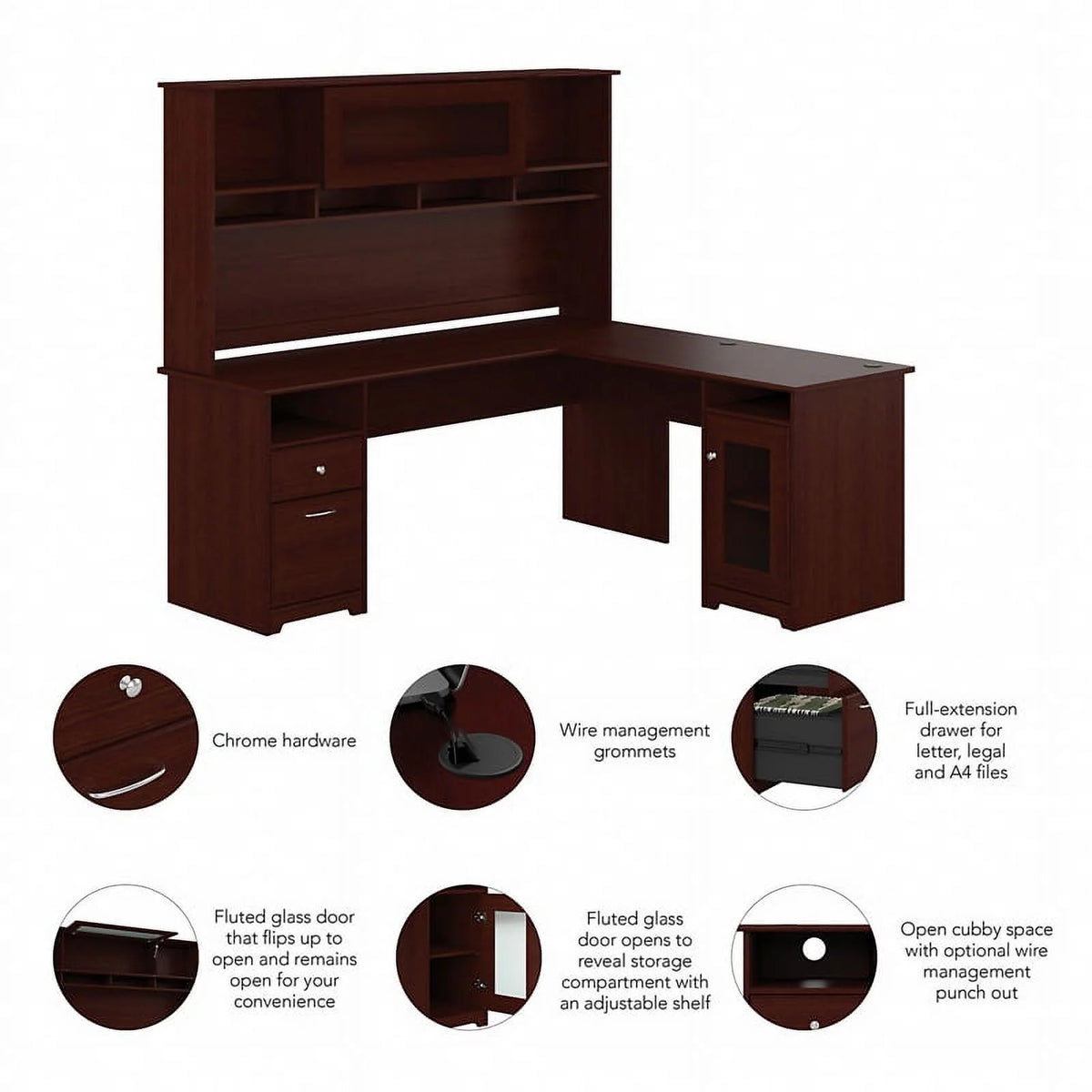 72W L Desk with Hutch in Harvest Cherry Engineered Wood J845