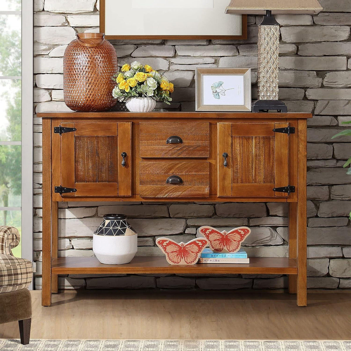 Brown Console Table with 2 Drawers and Cabinets C443953